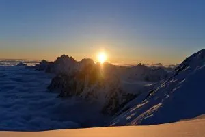 Sonnenaufgang auf dem Weg zum Mont Blanc